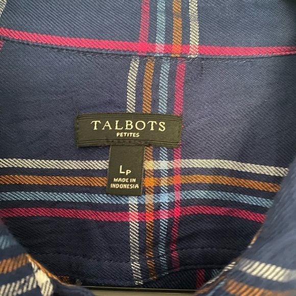 Talbots Large Petite Blue-Pink Plaid Long Sleeve Button Down Shirt 100% Cotton - Picture 2 of 3